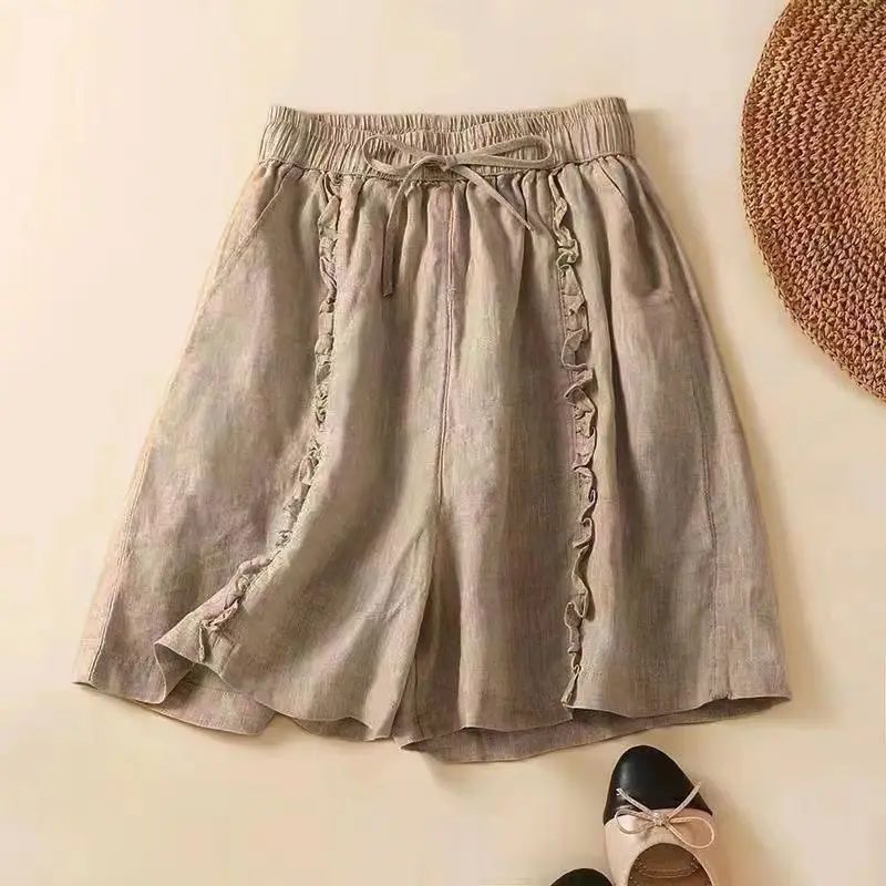 Summer Cotton Linen Wide Leg Shorts for Women Vintage Loose Sexy Short Woman Clothing Harajuku Bottom Casual Ladies Trousers