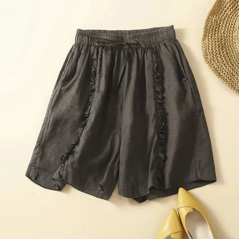 Summer Cotton Linen Wide Leg Shorts for Women Vintage Loose Sexy Short Woman Clothing Harajuku Bottom Casual Ladies Trousers - Image 3