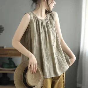 Summer Sleeveless Tanks Top Women Loose Pullover Solid Camiseta Mujer Casual Thin Cotton Linen Shirt Woman Clothes Camis Blusas