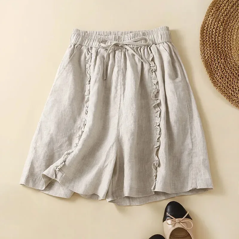 Summer Cotton Linen Wide Leg Shorts for Women Vintage Loose Sexy Short Woman Clothing Harajuku Bottom Casual Ladies Trousers - Image 2